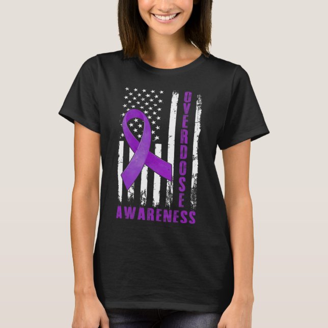 Awareness Day Usa American Flag Overdose Awareness T-Shirt (Front)