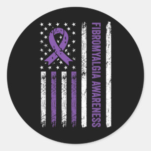 Awareness Flag Fibro Warrior Purple Ribbon  Classic Round Sticker