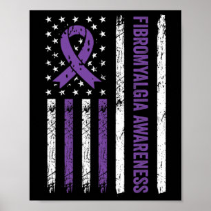 Awareness Flag Fibro Warrior Purple Ribbon Poster