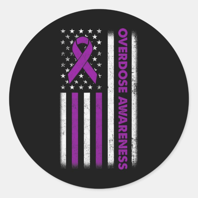 Awareness Flag Purple Ribbon Addiction Recovery 2  Classic Round Sticker (Front)
