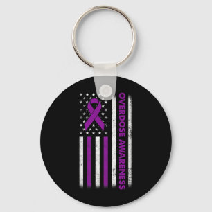 Awareness Flag Purple Ribbon Addiction Recovery 2 Key Ring