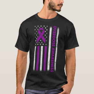 Awareness Flag Purple Ribbon Addiction Recovery 2 T-Shirt