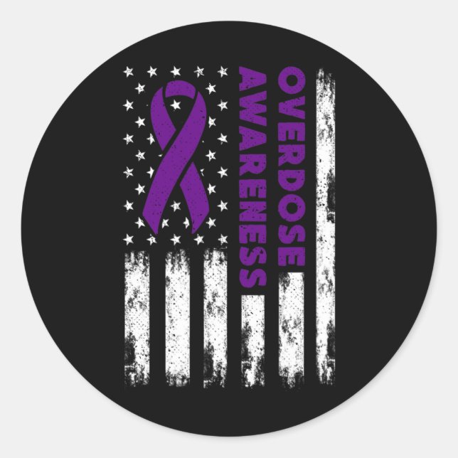 Awareness Flag Purple Ribbon Addiction Recovery  Classic Round Sticker (Front)