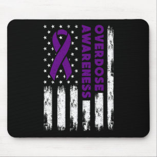 Awareness Flag Purple Ribbon Addiction Recovery  Mouse Pad