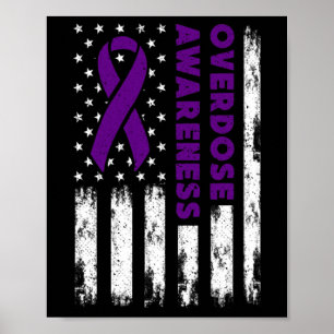Awareness Flag Purple Ribbon Addiction Recovery Poster