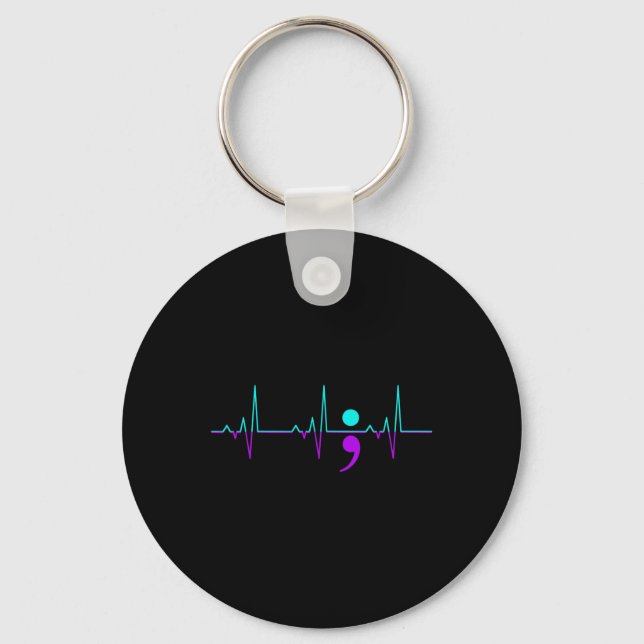 Awareness Heartbeat Happy Ribbon Support Graphic  Key Ring (Front)