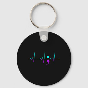 Awareness Heartbeat Happy Ribbon Support Graphic Key Ring