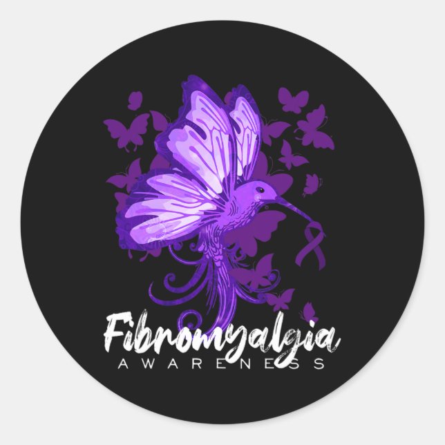 Awareness Hummingbird Holding Purple Ribbon  Classic Round Sticker (Front)