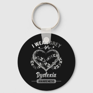 Awareness I Wear Grey Butterfly Heart Key Ring