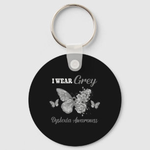 Awareness I Wear Grey Butterfly  Key Ring