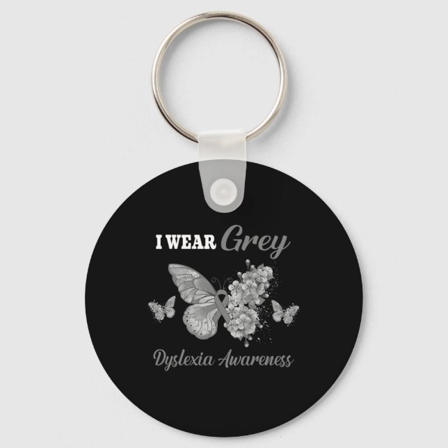 Awareness I Wear Grey Butterfly  Key Ring (Front)