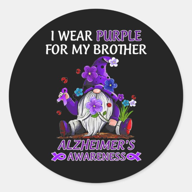 Awareness I Wear Purple For My Brother Gnome  Classic Round Sticker (Front)
