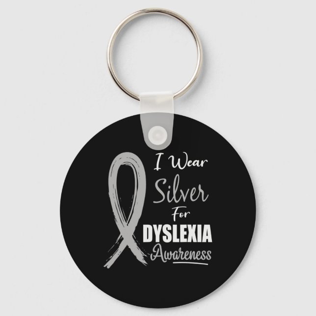 Awareness I Wear Silver Ribbon Learning Reading  Key Ring (Front)