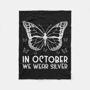 Awareness In October We Wear Silver Butterfly Fleece Blanket
