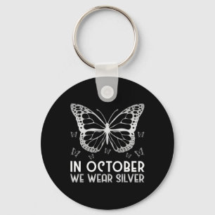 Awareness In October We Wear Silver Butterfly Key Ring