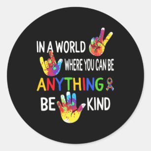 Awareness In World Be Kind Asl Language Puzzle Rib Classic Round Sticker