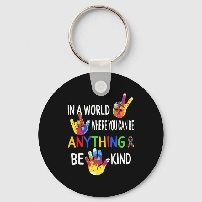 Awareness In World Be Kind Asl Language Puzzle Rib Key Ring (Front)
