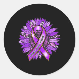 Awareness Leopard Sunflower Purple Ribbon Classic Round Sticker