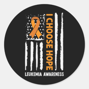 Awareness Leukaemia Cancer Usa Flag Orange Ribbon  Classic Round Sticker