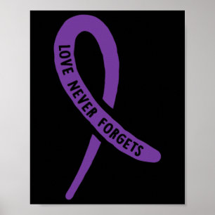 Awareness Love Never Forgets Purple Ribbon  Poster