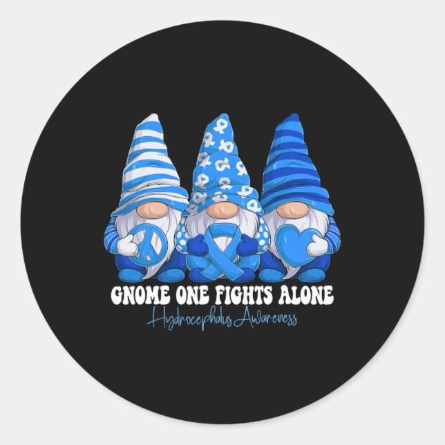 Awareness Month Blue Ribbon Gnomies Support  Classic Round Sticker (Front)