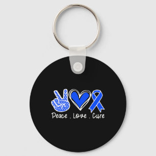 Awareness Month Blue Ribbon Peace Love Cure Faith Key Ring