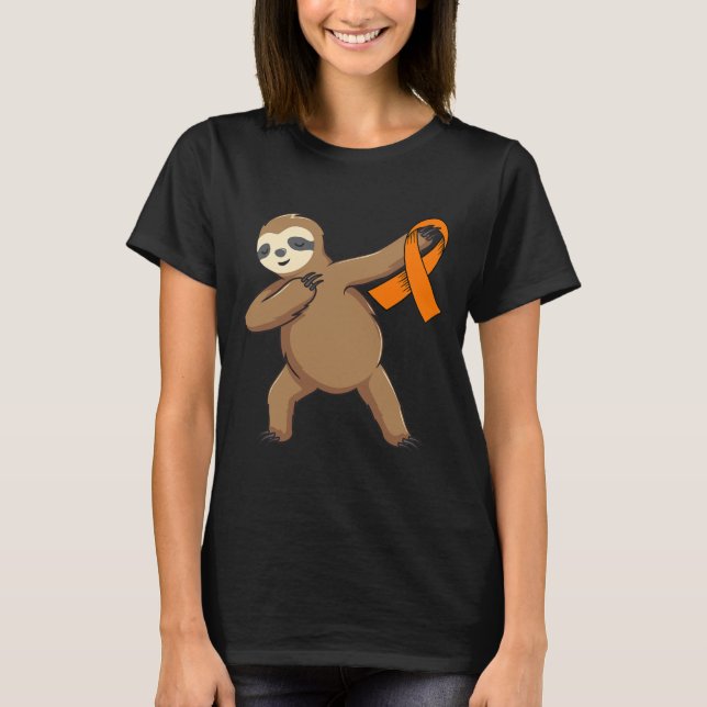 Awareness Month Orange Ribbon Dabbing Sloths Gift  T-Shirt (Front)