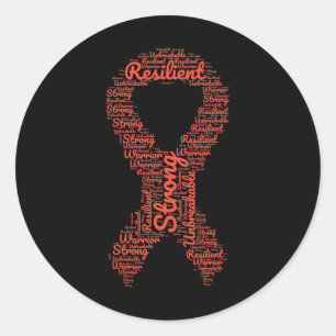 Awareness Month Orange Ribbon With Words Classic Round Sticker