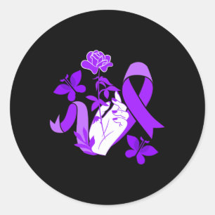 Awareness Month Ribbon With Plant And Butterflies Classic Round Sticker