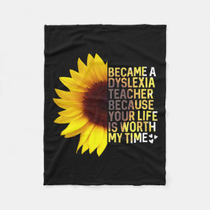Awareness Month Sunflower Job Dyslexia Teacher Fleece Blanket