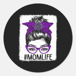 Awareness Mum Life Messy Bun Leopard Mother Day Classic Round Sticker