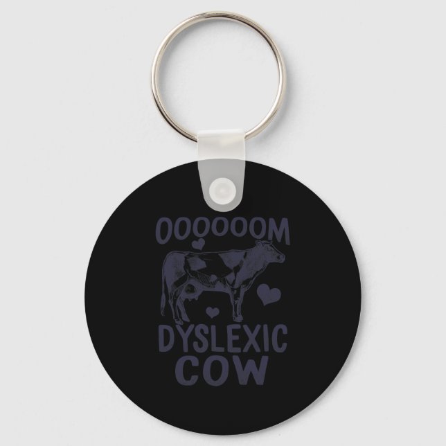 Awareness Oooom Dyslexic Cow Reading Learning Farm Key Ring (Front)