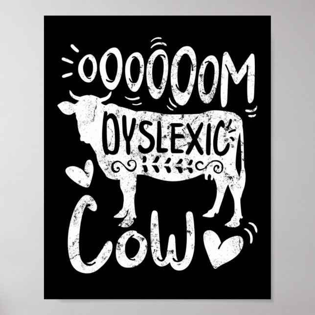 Awareness Oooom Dyslexic Cow Reading Learning Farm Poster (Front)