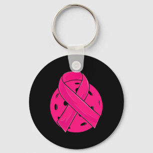 Awareness Pink Ribbon Pickleball Breast Cancer Key Ring