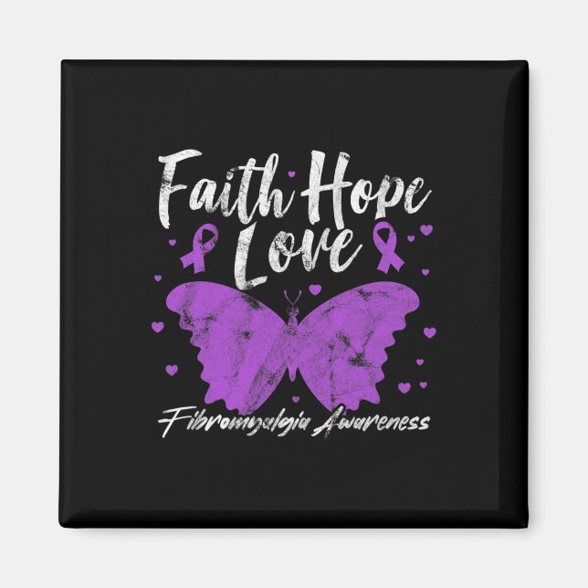 Awareness Purple Butterfly Fibro Warrior Grunge  Magnet (Front)