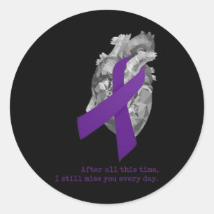 Awareness Purple Ribbon Heart Miss You Classic Round Sticker