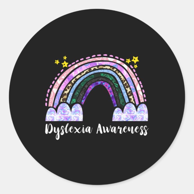 Awareness Rainbow Dyslexic Reading Therapy  Classic Round Sticker (Front)
