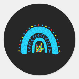 Awareness Rainbow Support Puzzle Love Sign Languag Classic Round Sticker