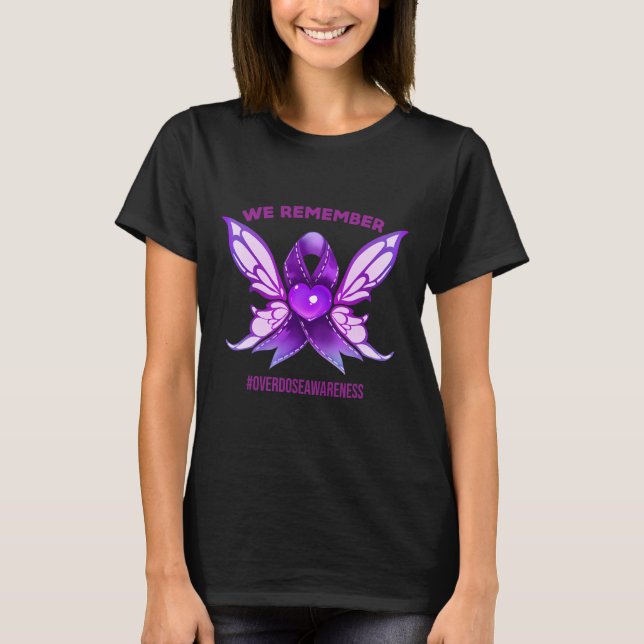 Awareness Remember Purple Ribbon End Addiction  T-Shirt (Front)