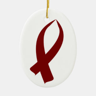 Awareness Ribbon (Burgundy) Ceramic Tree Decoration