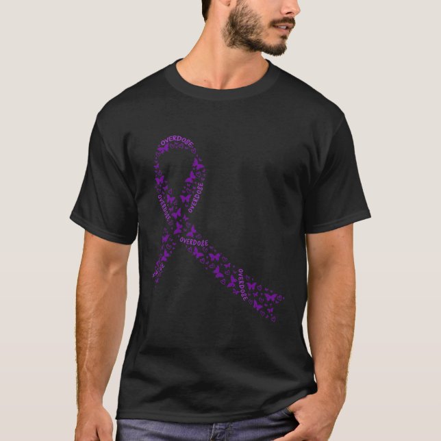 Awareness Ribbon Purple Drug Addiction Recovery  T-Shirt (Front)