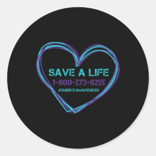 Awareness Save A Life Teal Purple Love Heart  Classic Round Sticker