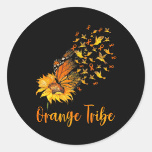 Awareness Sunflower Butterfly Orange Ribbon Tribe Classic Round Sticker