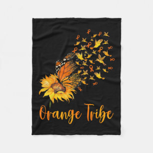 Awareness Sunflower Butterfly Orange Ribbon Tribe  Fleece Blanket
