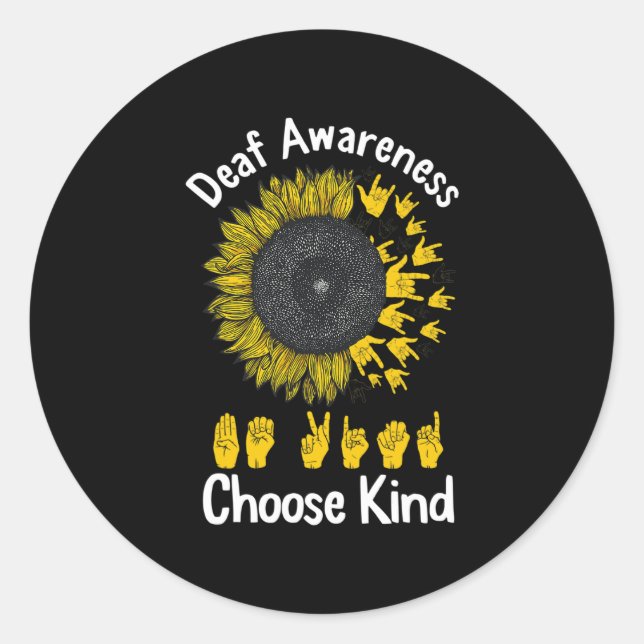 Awareness Sunflower Choose Kind Yellow Ribbon Asl  Classic Round Sticker (Front)