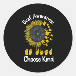 Awareness Sunflower Choose Kind Yellow Ribbon Asl  Classic Round Sticker