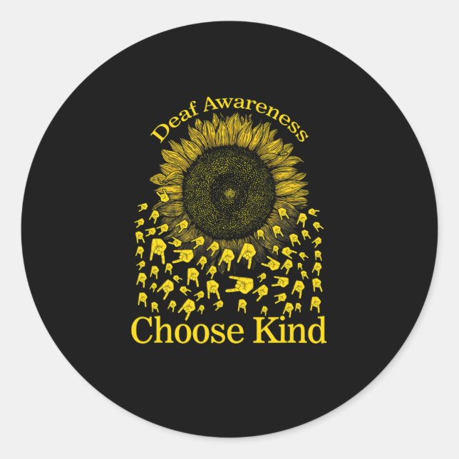 Awareness Sunflower Choose Kind Yellow Ribbon Asl  Classic Round Sticker (Front)
