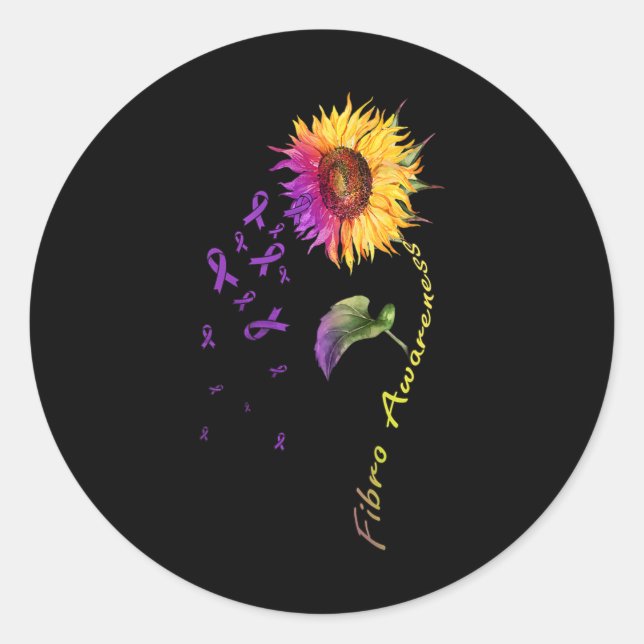 Awareness Sunflower Fibro  Classic Round Sticker (Front)