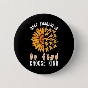 Awareness Sunflower Hand Sign Asl Hearing Loss 6 Cm Round Badge