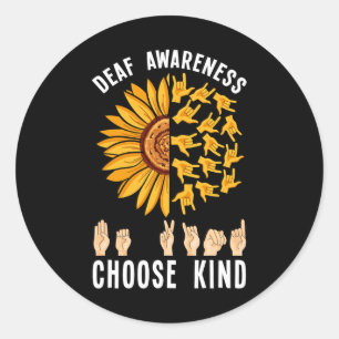 Awareness Sunflower Hand Sign Asl Hearing Loss Classic Round Sticker